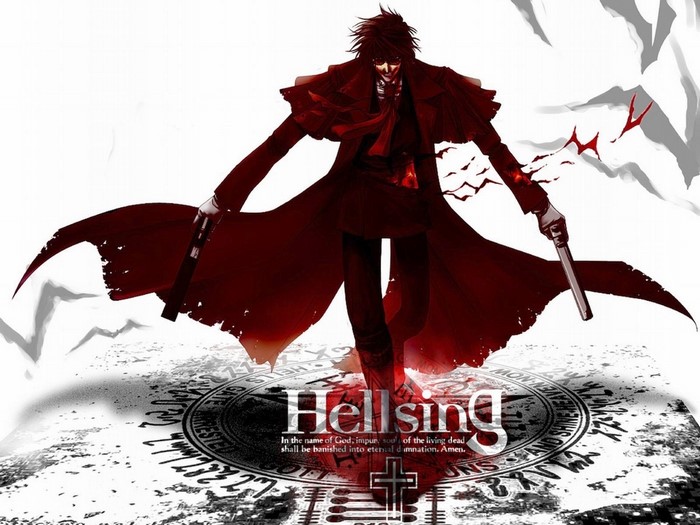 Alucard from Hellsing holding guns