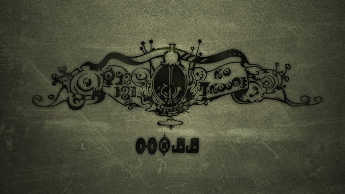 Monochrome illustration with text and decorative elements
