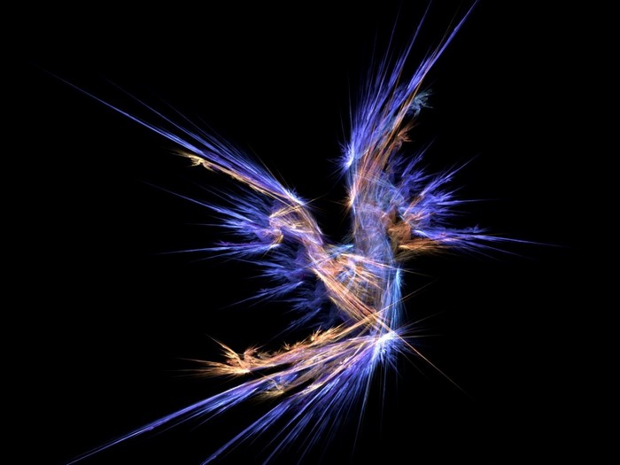 Abstract fractal art with blue and orange sparks