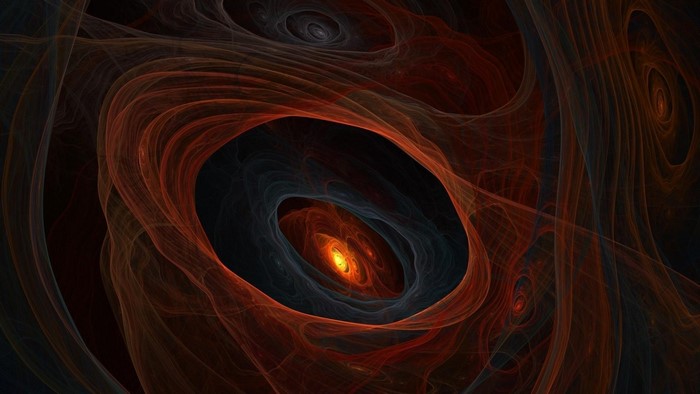 Abstract fractal art vortex with orange and black colors