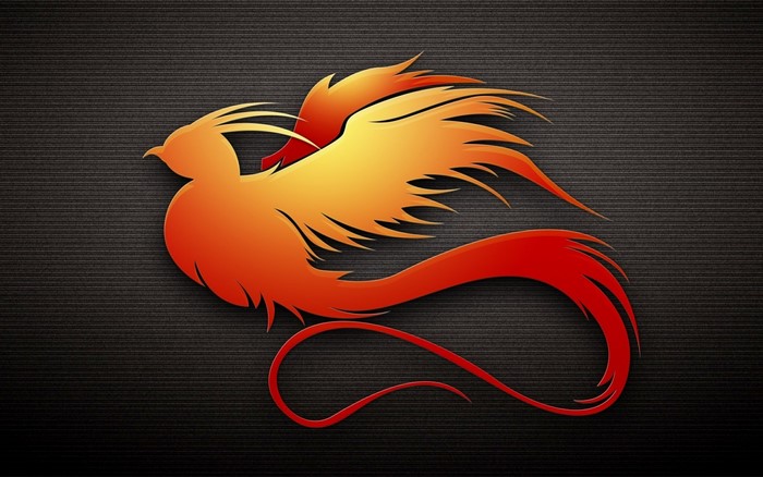Illustration of a stylized phoenix with orange and red wings