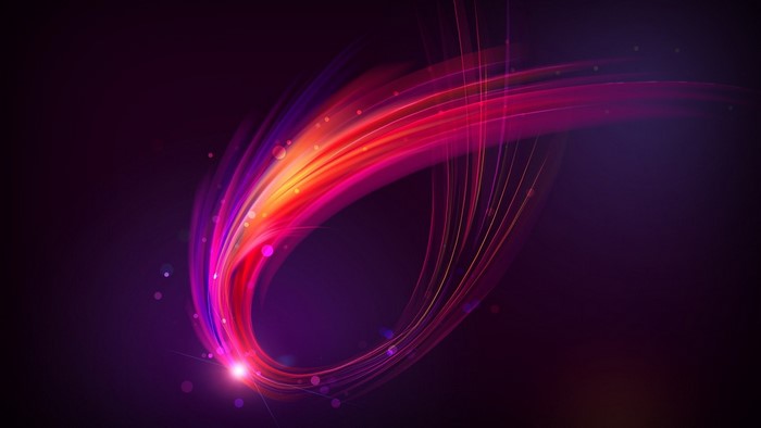 Abstract swirling neon light trails in purple and red