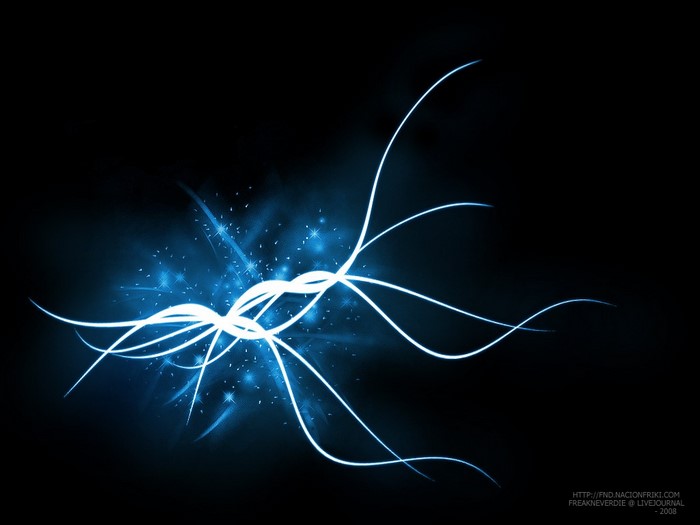 Abstract blue light streaks and sparks on black background
