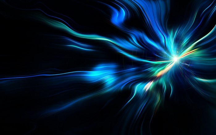 Abstract blue and green light streaks on black background