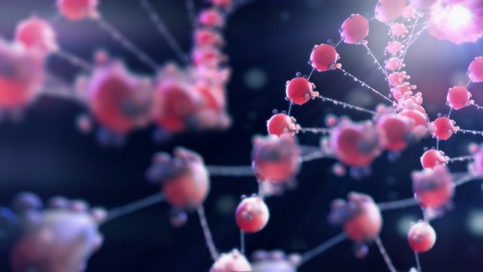 Abstract Red DNA Digital Art Structure