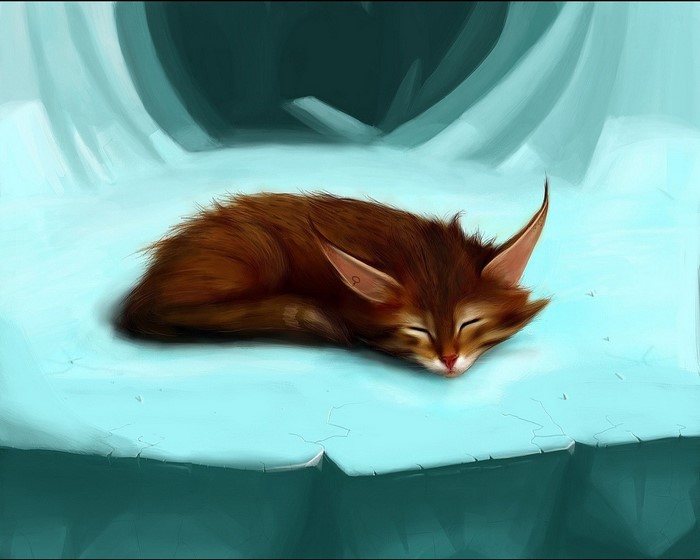 Illustration of a sleeping cat-like mammal
