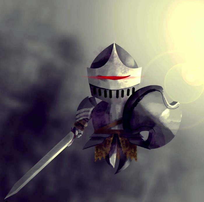 Knight with sword and shield in dark fantasy setting