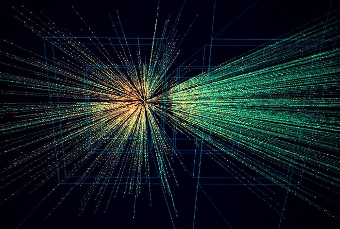 Particle collision event at the Large Hadron Collider