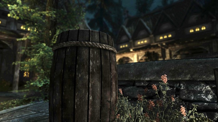 Barrel in a town at night, The Elder Scrolls V Skyrim