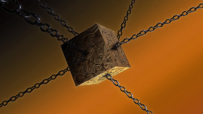 Cube held by chains