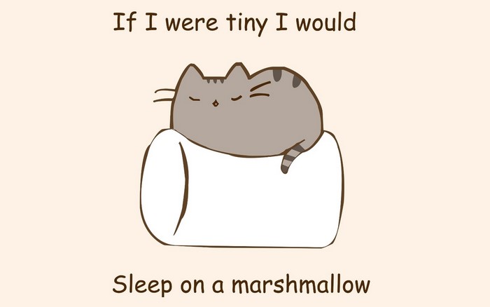 Pusheen the Cat sleeping on a marshmallow