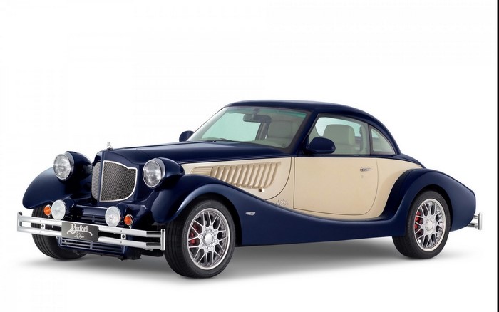Blue and beige retro sports car