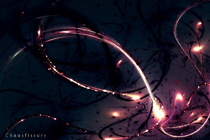 Abstract glowing fractal streaks in darkness