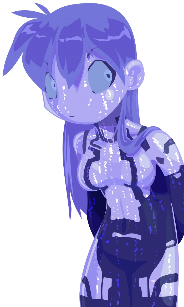 Blue anime character with digital patterns
