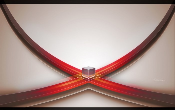 Abstract Red Lines Converging on a Glass Cube