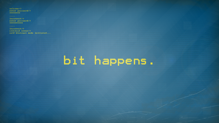 Bit Happens text on blue background