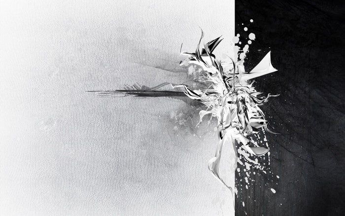 Abstract black and white paint splatter drawing