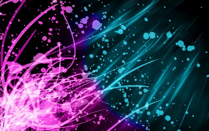 Abstract pink and teal paint splatters and streaks