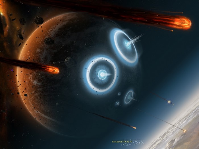 Sci-Fi Planet Under Meteor Shower