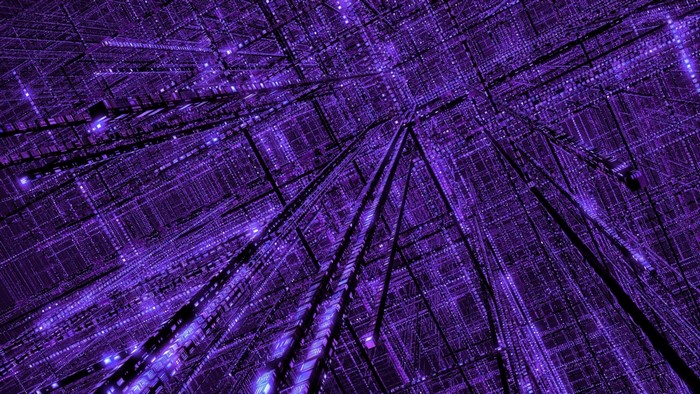 Abstract 3D purple glowing grid pattern