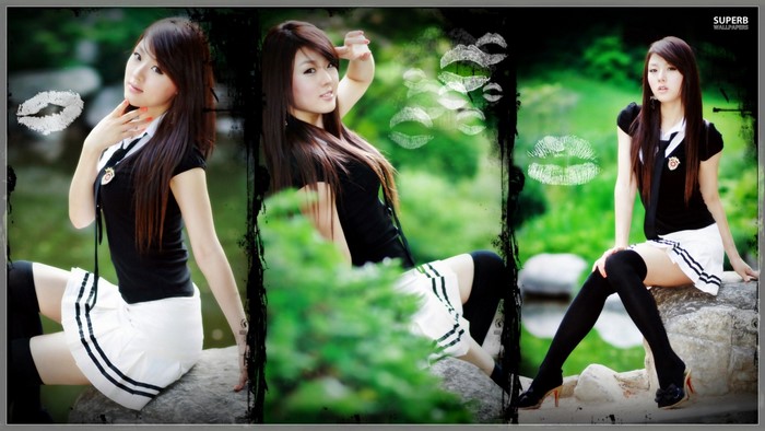 Hwang Mi Hee Sitting Outdoors in Stylish Outfit