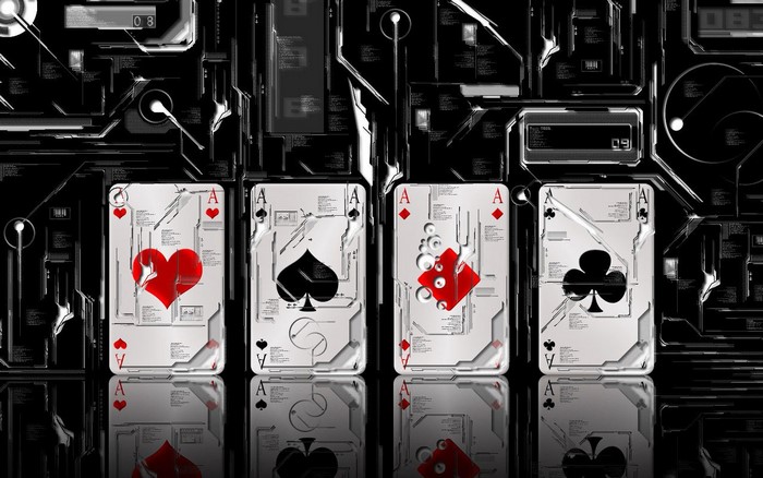Four Aces Playing Cards with Futuristic Technology Background