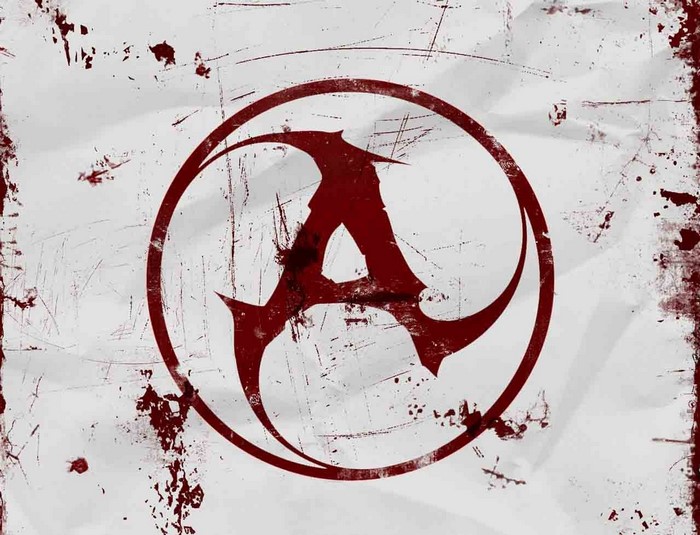 Red stylized letter A inside a circle on grunge background