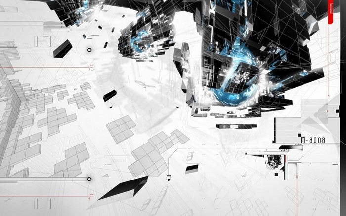 Abstract 3D geometric structures with digital blueprint elements