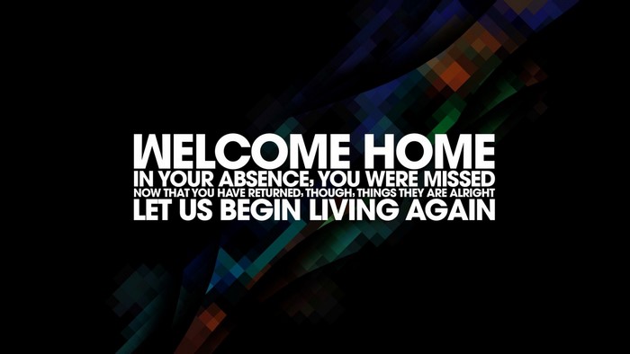 Welcome Home quote with abstract pattern