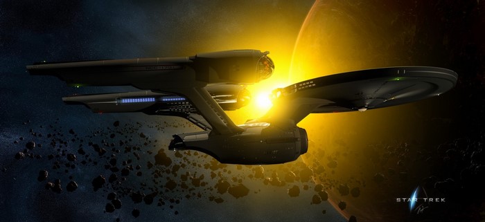Star Trek USS Enterprise in Space Near Planet