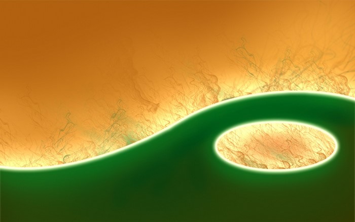 Abstract green wave with yellow light and smoke