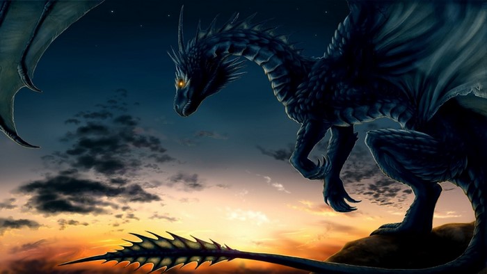 Majestic Black Dragon at Sunset