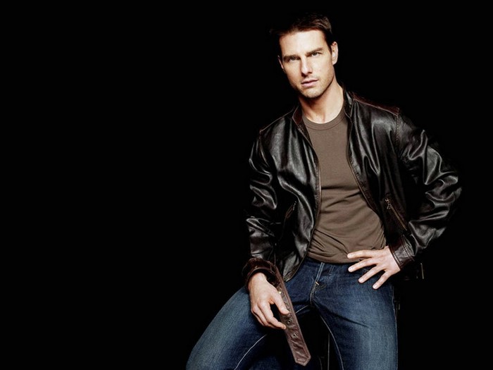 Tom Cruise in a leather jacket and jeans