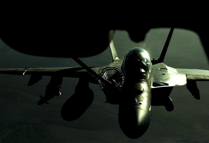 F/A-18F Super Hornet refueling in flight