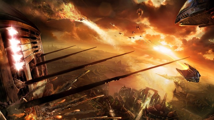 Sci-fi battle with spaceships and explosions