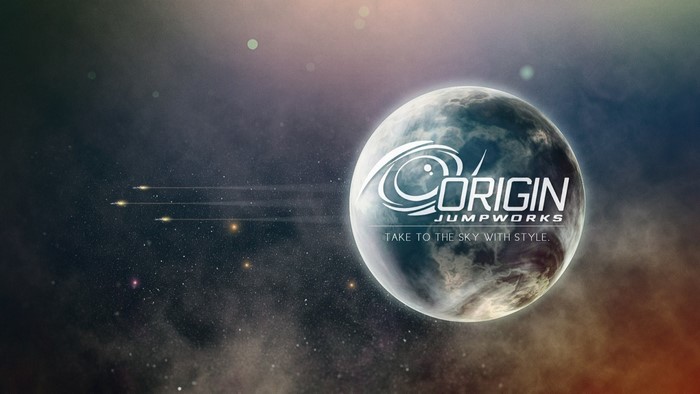 Origin Jumpworks logo on a planet in space