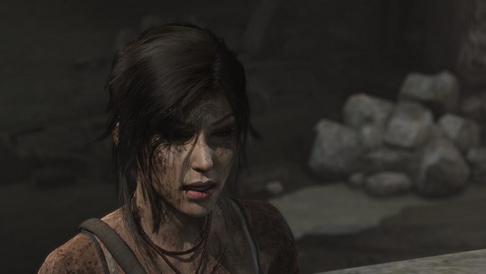 Lara Croft from Tomb Raider in a dark environment