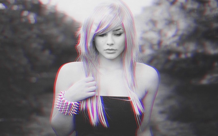 Girl with spiked bracelet and anaglyph 3D effect