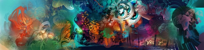 Abstract colorful painting with swirling formations