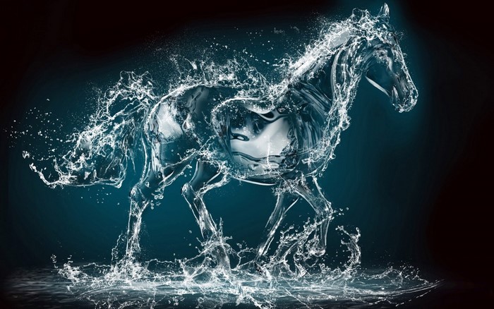 Dynamic Water Horse Illustration with Liquid Effects