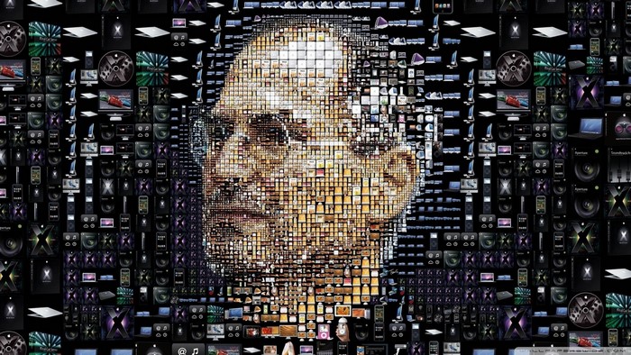 Steve Jobs mosaic made of Apple technology