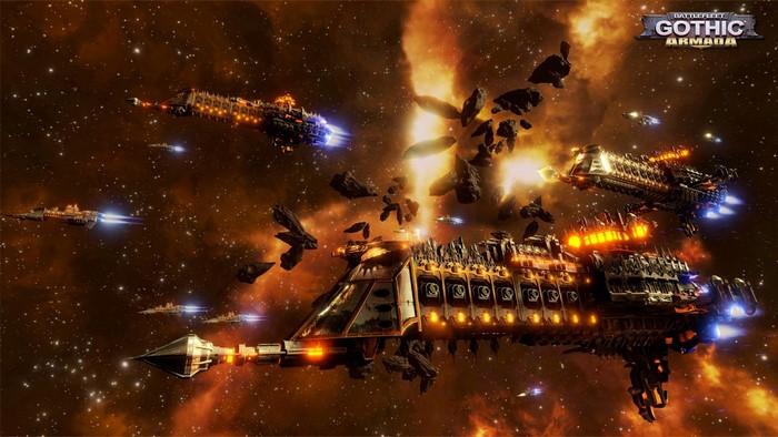 Battlefleet Gothic: Armada space battle with Imperial ships