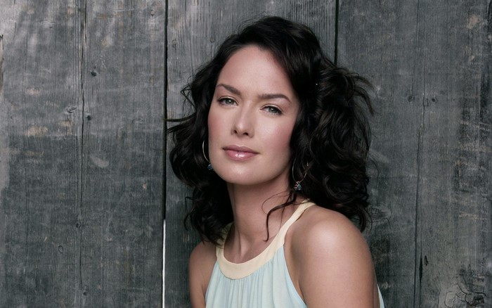 Lena Headey portrait with dark curly hair