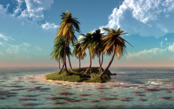 Tropical island with palm trees in the ocean