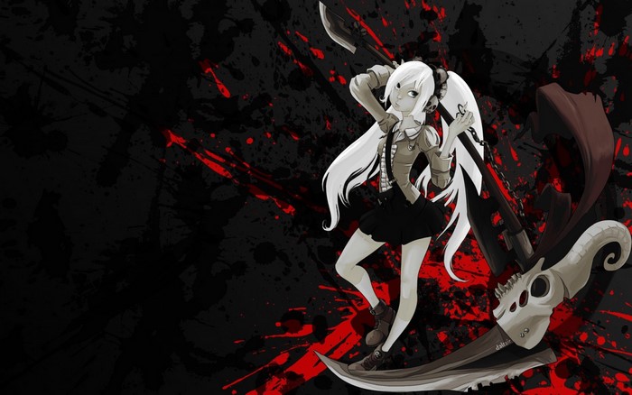 Anime girl with scythe on dark background