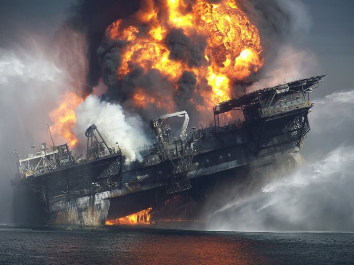 Oil rig explosion at sea
