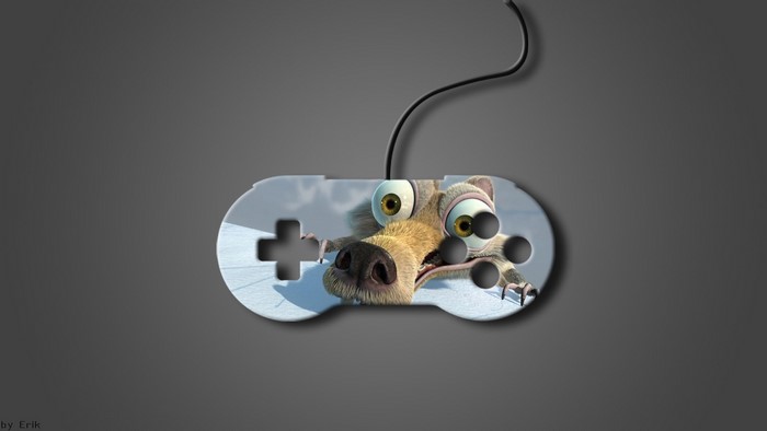 Scrat from Ice Age on a video game controller