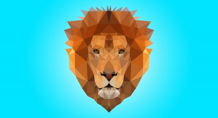 Low poly lion illustration with blue background