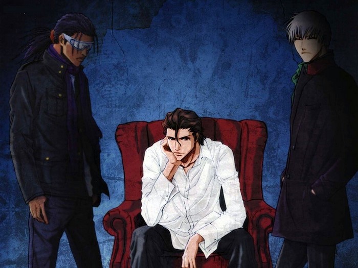 Sosuke Aizen, Ichimaru Gin, and Kaname Tosen from Bleach