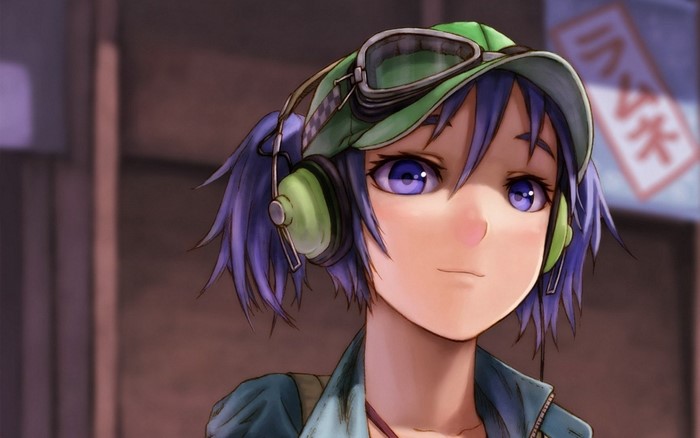 Kawashiro Nitori from Touhou with headphones and goggles